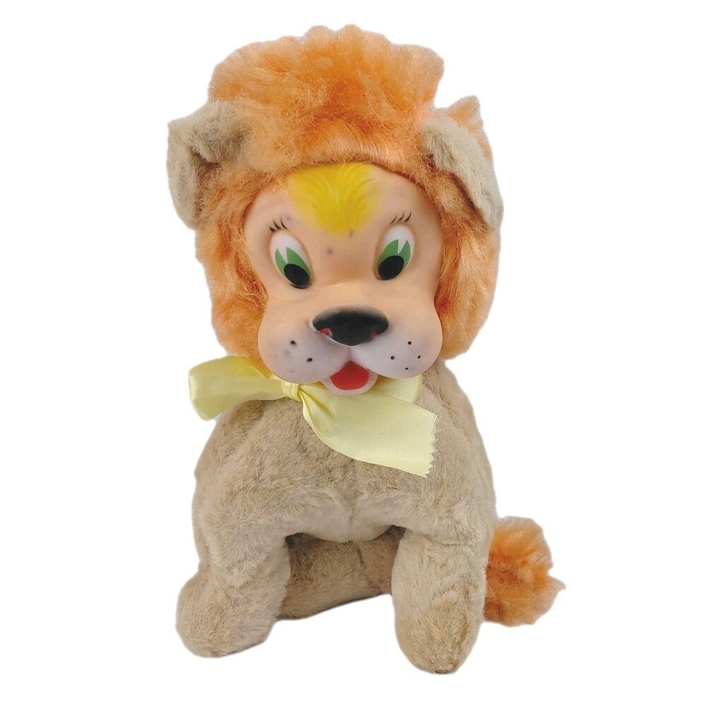 Vtg 50's Rubber Face Plush Lion Orange Mane Stuffed Animal Toy Rushton Gund